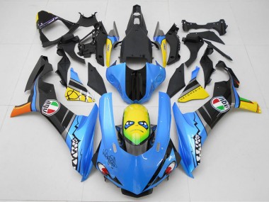 Azul Amarillo Tiburón Carenado Moto Yamaha R1 15-19