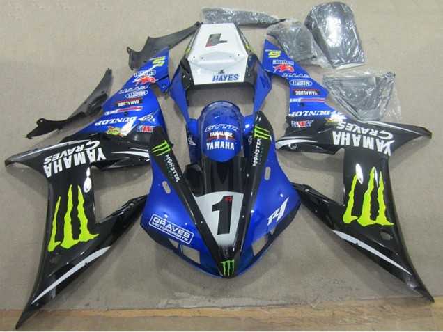 Azul Negro Graves 1 Carenado Moto Yamaha R1 02-03 Azul Negro Graves 1 Carenado Moto Yamaha R1 02-03
