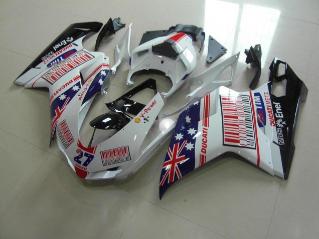 Blanco Azul Rojo Carenado Moto Ducati 848 1098 1198 07-14 Blanco Azul Rojo Carenado Moto Ducati 848 1098 1198 07-14