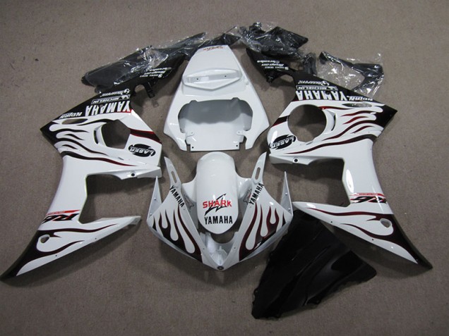 Blanco Negro Llama Tiburón Carenado Moto Yamaha R6 03-05 Blanco Negro Llama Tiburón Carenado Moto Yamaha R6 03-05