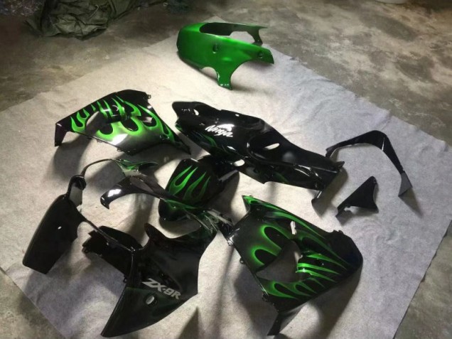 Brillante Negro Verde Llama Carenado Moto Kawasaki ZX9R 00-01 Brillante Negro Verde Llama Carenado Moto Kawasaki ZX9R 00-01