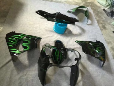 Brillante Negro Verde Llama Carenado Moto Kawasaki ZX9R 02-03