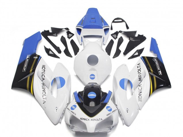 Carenado Moto Honda CBR1000RR 2004-2005 - Blanco Azul Claro Negro Brillante Konica Minolta