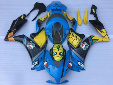 Carenado Moto Honda CBR1000RR 2012-2016 - Azul Amarillo Negro Brillante Tiburón Teeth