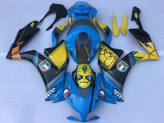 Carenado Moto Honda CBR1000RR 2012-2016 - Azul Amarillo Negro Brillante Tiburón Teeth