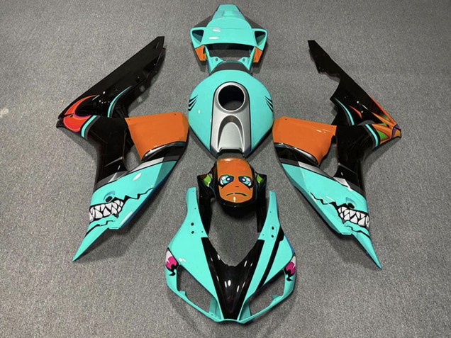 Carenado Moto Honda CBR1000RR 2006-2007 - Cian Azul Naranja Negro Brillante Tiburón