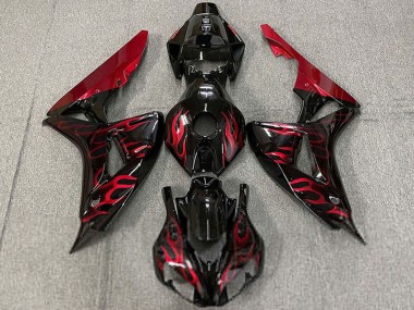 Carenado Moto Honda CBR1000RR 2006-2007 - Negro Brillante Rojo Llama