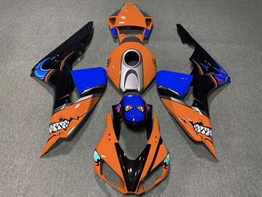 Carenado Moto Honda CBR1000RR 2006-2007 - Naranja Plata Azul Negro Brillante Tiburón
