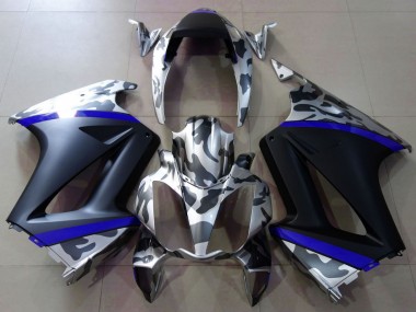 Carenado Moto Honda VFR 800 2002-2013 - Gris Camouflage Azul Negro Mate