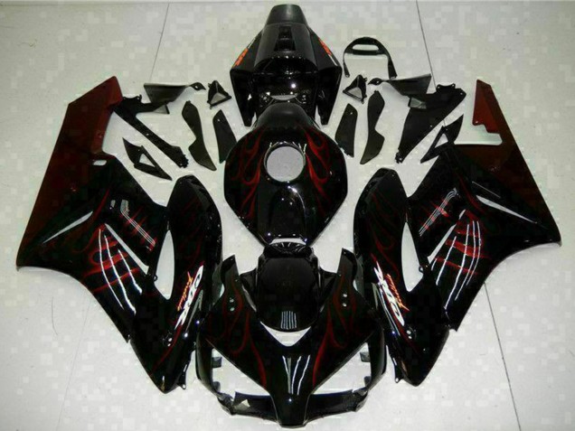 Carenado Moto Honda CBR1000RR 2004-2005 - Negro Brillante Rojo Llama