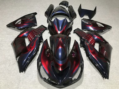 Carenado Moto Kawasaki ZX14R 2006-2011 - Camaleón Azul Negro Rojo Llama