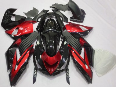 Carenado Moto Kawasaki ZX14R 2006-2011 - Rojo Negro Brillante Raya