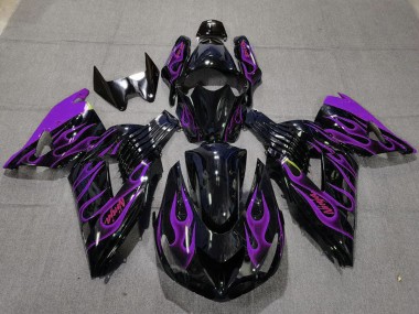Carenado Moto Kawasaki ZX14R 2006-2011 - Negro Brillante Púrpura Llama