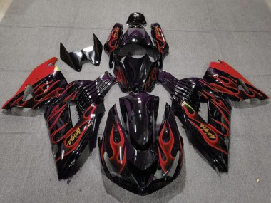 Carenado Moto Kawasaki ZX14R 2006-2011 - Negro Brillante Rojo Llama Oro Ninja