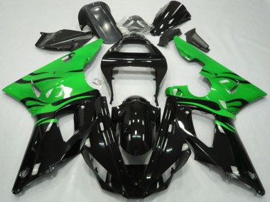 Carenado Moto Yamaha R1 2000-2001 - Verde Negro Brillante Llama
