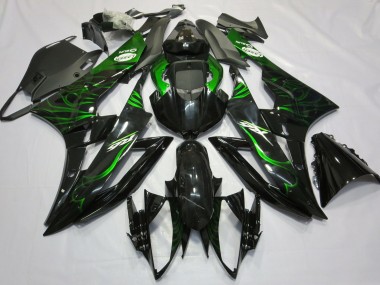 Carenado Moto Yamaha R6 2006-2007 - Negro Brillante Verde Llama