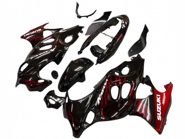 Carenado Moto Suzuki GSX600F/GSX750F 2004-2006 - Negro Brillante Rojo Llama