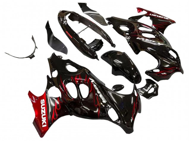 Carenado Moto Suzuki GSX600F/GSX750F 2004-2006 - Negro Brillante Rojo Llama