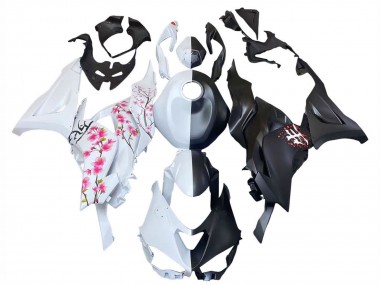 Carenado Moto Kawasaki ZX6R 2023-2025 - Negro Blanco Flower