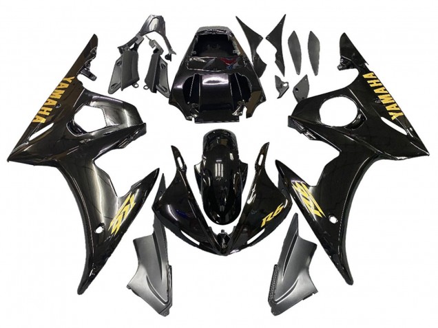Carenado Moto Yamaha YZF R6S 2006-2009 - Negro Brillante Oro Calcomanías