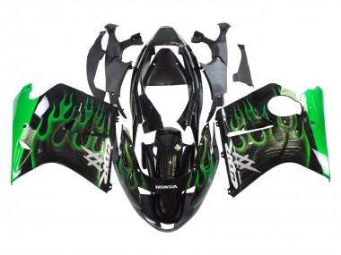 Carenados Moto Honda CBR1100XX Blackbird 1996-2007 - Negro Brillante Verde Llama