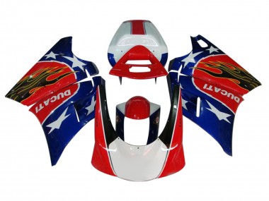 Carenado Moto Ducati 748/916/996/998 1993-2005 - Blanco Rojo Azul Negro Brillante Llama