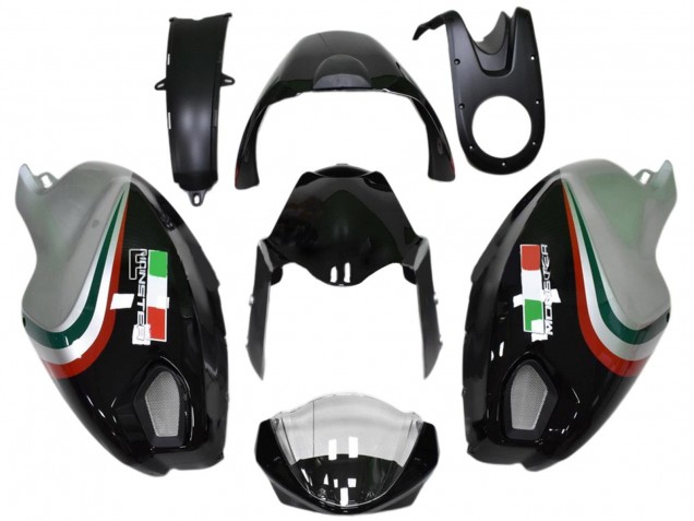 Carenado Moto Ducati Monster 696 796 1100 1100S 2008-2012 - Negro Brillante Plata Rojo Verde