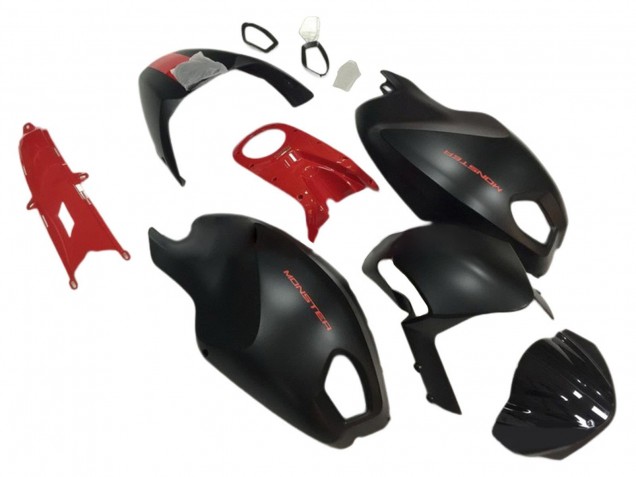 Carenado Moto Ducati Monster 696 796 1100 1100S 2008-2012 - Rojo Negro Mate Monstruo