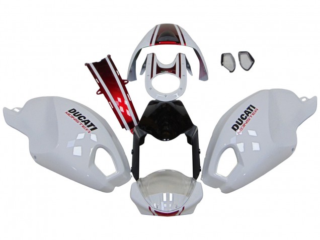 Carenado Moto Ducati Monster 696 796 1100 1100S 2008-2012 - Blanco Rojo Negro Brillante
