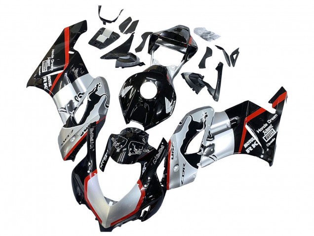Carenado Moto Honda CBR1000RR 2004-2005 - Plata Negro Brillante Rojo Raya