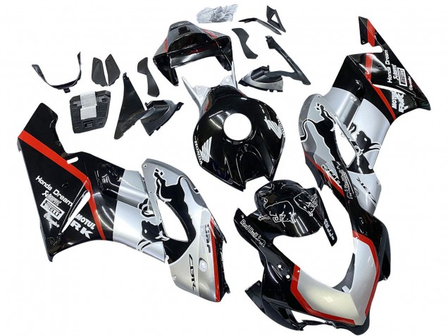 Carenado Moto Honda CBR1000RR 2004-2005 - Plata Negro Brillante Rojo Raya