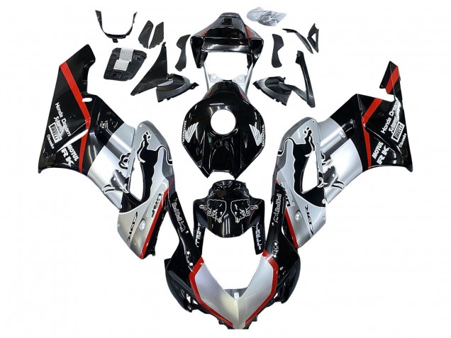 Carenado Moto Honda CBR1000RR 2004-2005 - Plata Negro Brillante Rojo Raya