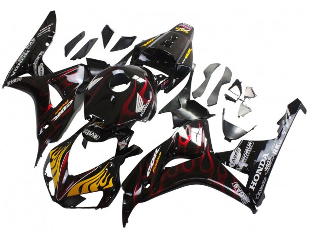 Carenado Moto Honda CBR1000RR 2006-2007 - Negro Brillante Amarillo Rojo Llama