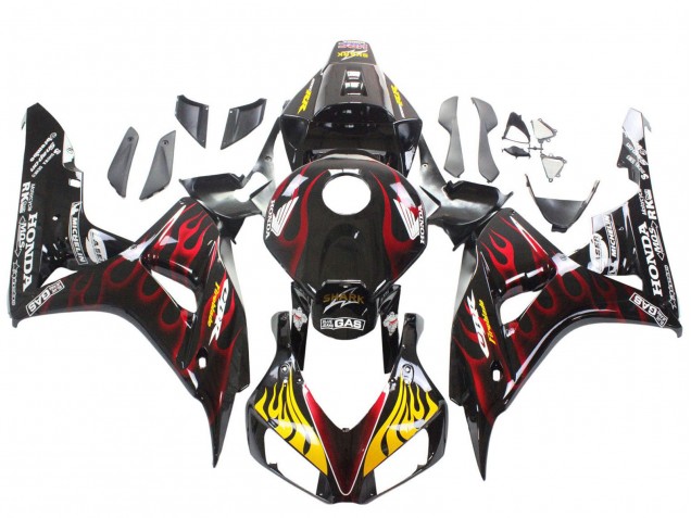 Carenado Moto Honda CBR1000RR 2006-2007 - Negro Brillante Amarillo Rojo Llama