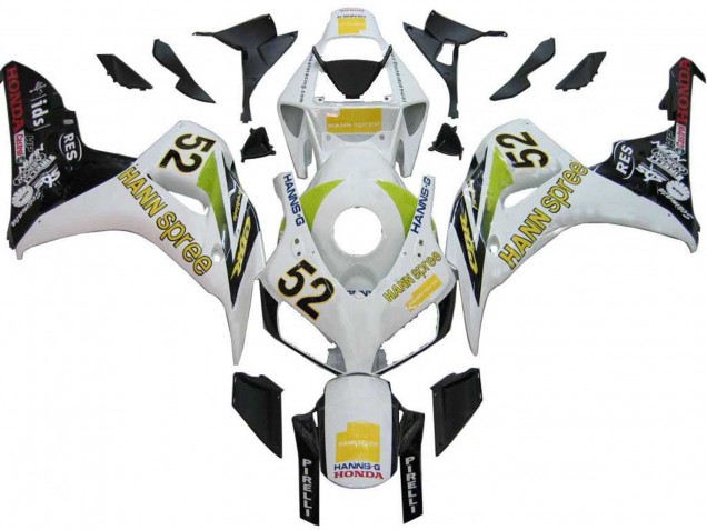Carenado Moto Honda CBR1000RR 2006-2007 - Blanco Verde Negro Brillante Hannspree 52