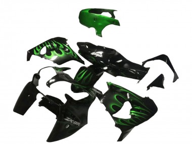 Carenado Moto Kawasaki ZX9R 2000-2001 - Negro Brillante Verde Llama