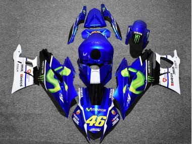 Carenado Moto Yamaha YZF R3/R25 2019-2021 - Azul Blanco Verde Negro Monstruo MoviStar ENEOS 46