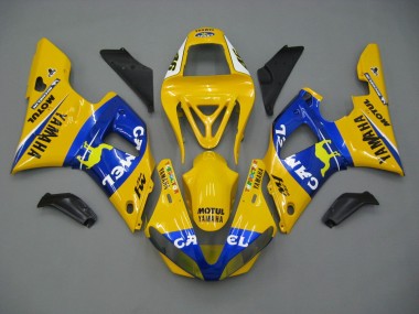 Carenado Moto Yamaha YZF 1000 R1 2000-2001 - Blanco Amarillo Azul Motul Camello