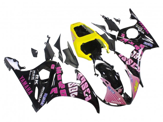 Carenado Moto Yamaha YZF R6S 2006-2009 - Amarillo Rosa Negro Brillante Rossi Repsol 46