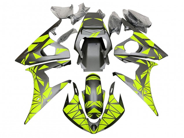 Carenado Moto Yamaha YZF R6S 2006-2009 - Neon Verde Negro Mate Geométrico