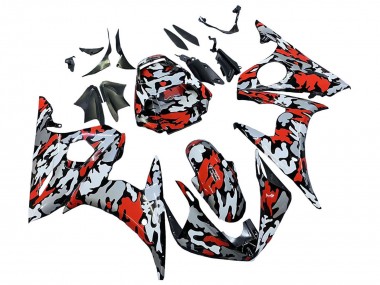 Carenado Moto Yamaha YZF R6S 2006-2009 - Negro Rojo Gris Camouflage