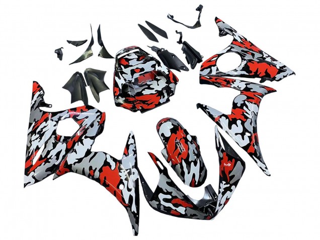 Carenado Moto Yamaha YZF R6S 2006-2009 - Negro Rojo Gris Camouflage