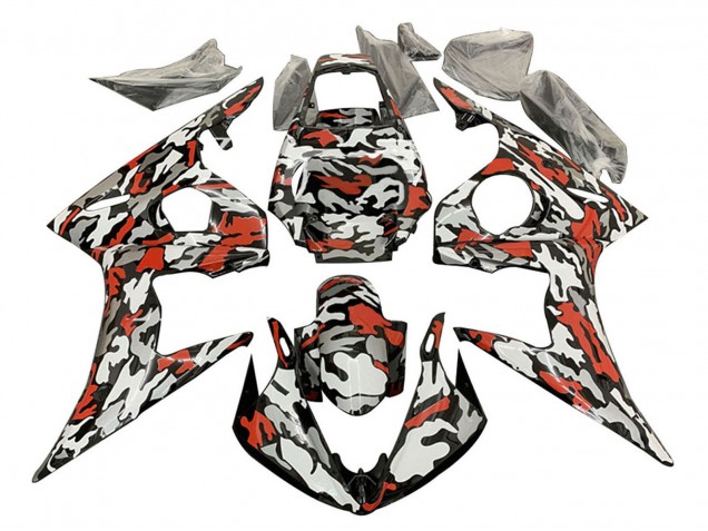Carenado Moto Yamaha YZF R6S 2006-2009 - Negro Rojo Gris Camouflage
