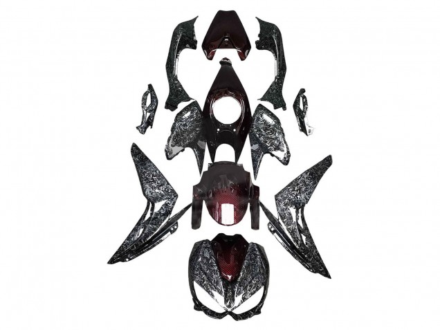 Carenado Moto Kawasaki Z1000 2014-2019 - Negro Rojo Falsificado FibraCarbono