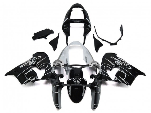 Carenado Moto Kawasaki ZX9R 2000-2001 - Negro Brillante Blanco Corona Extra