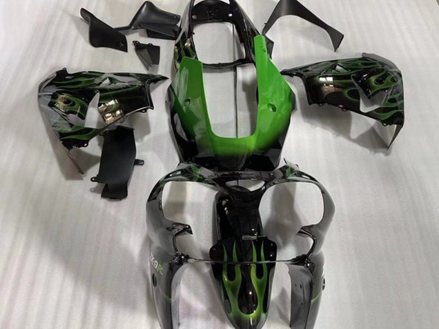 Carenado Moto Kawasaki ZX9R 2002-2003 - Negro Brillante Verde Llama
