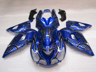 Carenado Moto Kawasaki ZX14R ZZR1400 2006-2011 - Azul Negro Plata Tribal