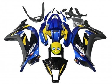 Carenado Moto Kawasaki EX300 2013-2024 - Azul Amarillo Negro Tiburón