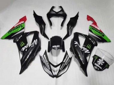 Carenado Moto Kawasaki ZX6R 2013-2018 - Negro Mate Verde Rojo Blanco Monstruo Nieve