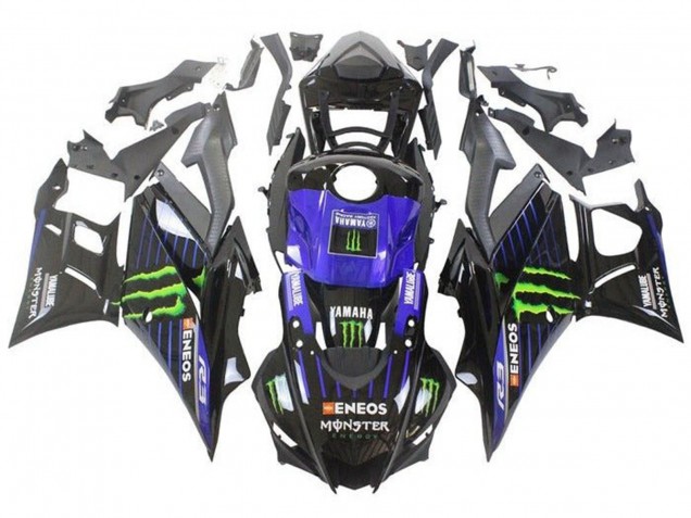 Carenado Moto Yamaha YZF R3/R25 2019-2021 - Azul Negro Brillante Verde ENEOS Monstruo